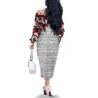 Canada Family Matching Off The Shoulder Long Sleeve Dress and Hawaiian Shirt Haida Art-Inspired Pattern Design