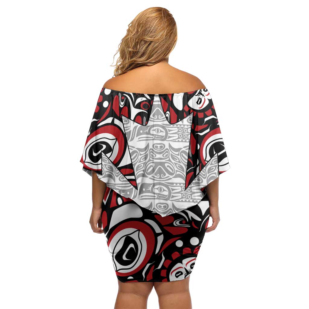 Canada Family Matching Off Shoulder Short Dress and Hawaiian Shirt Haida Art-Inspired Pattern Design