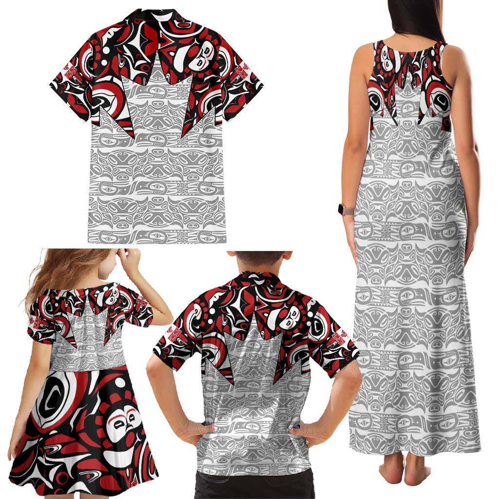Canada Family Matching Tank Maxi Dress and Hawaiian Shirt Haida Art-Inspired Pattern Design