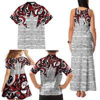 Canada Family Matching Tank Maxi Dress and Hawaiian Shirt Haida Art-Inspired Pattern Design