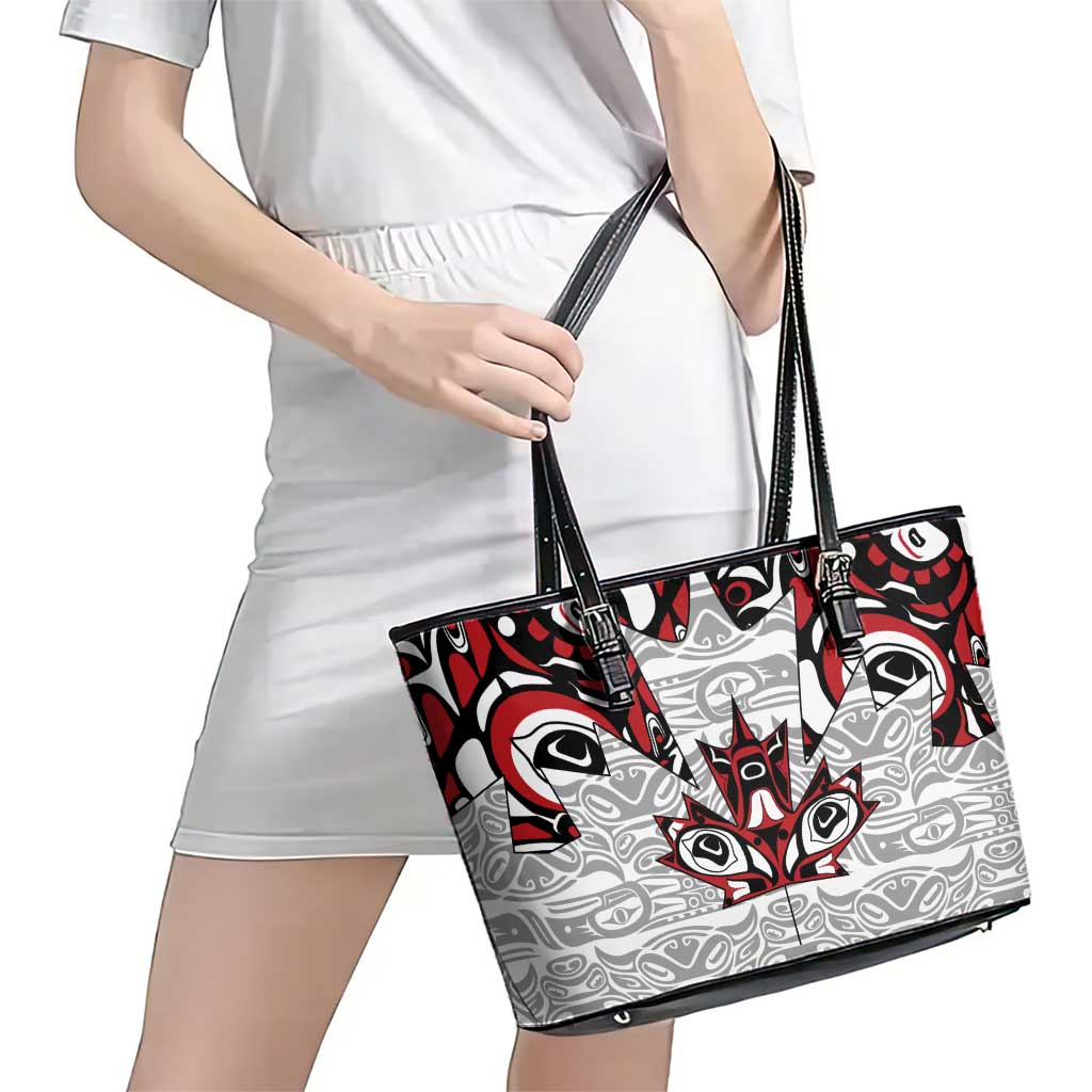Canada Leather Tote Bag Haida Art-Inspired Pattern Design
