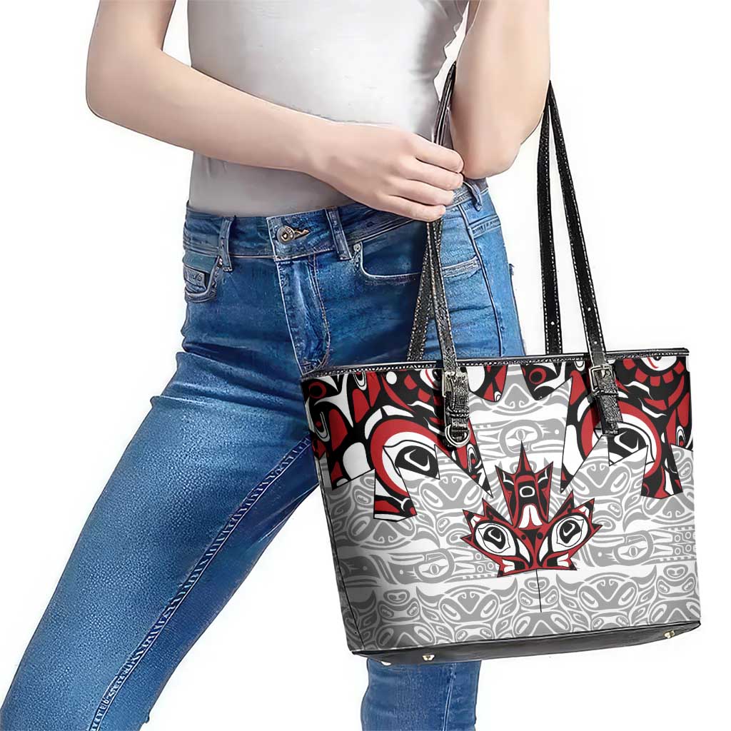 Canada Leather Tote Bag Haida Art-Inspired Pattern Design