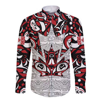 Canada Long Sleeve Button Shirt Haida Art-Inspired Pattern Design