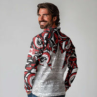 Canada Long Sleeve Polo Shirt Haida Art-Inspired Pattern Design