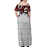 Canada Off Shoulder Maxi Dress Haida Art-Inspired Pattern Design