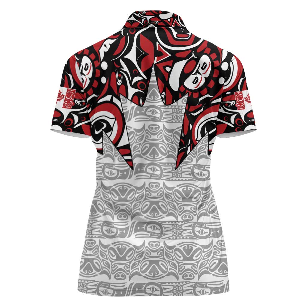 Canada Women Polo Shirt Haida Art-Inspired Pattern Design