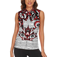 Canada Women Sleeveless Polo Shirt Haida Art-Inspired Pattern Design