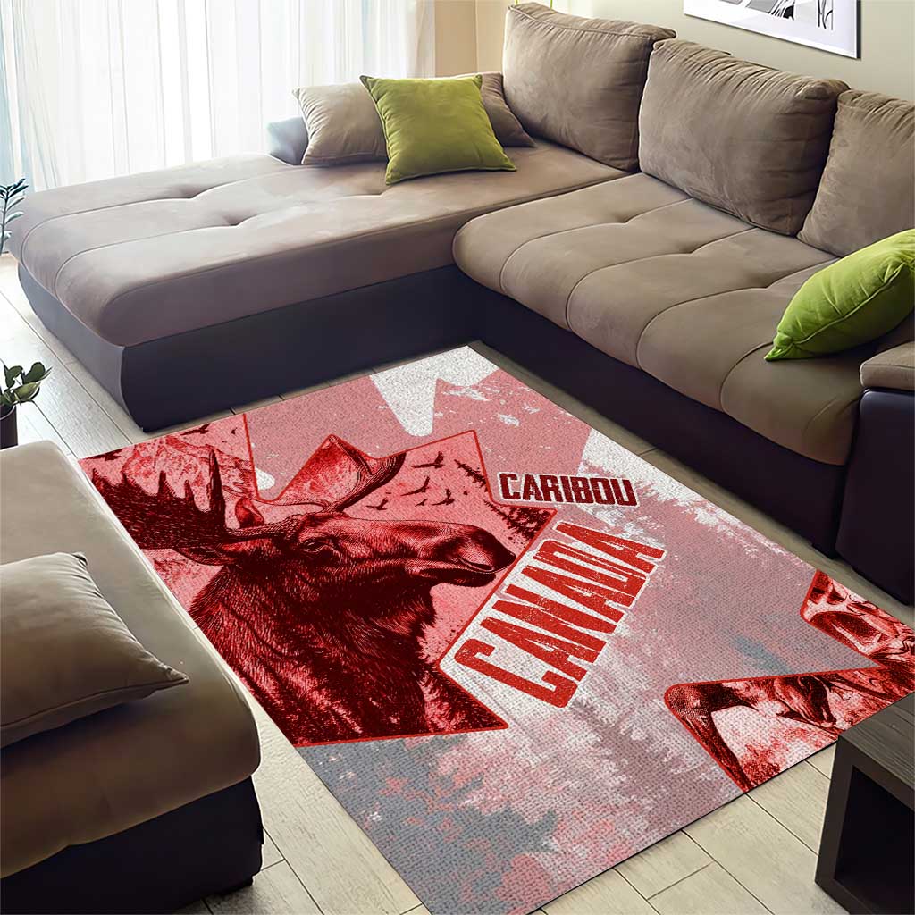 Canada Flag Area Rug Caribou Design with National Symbol
