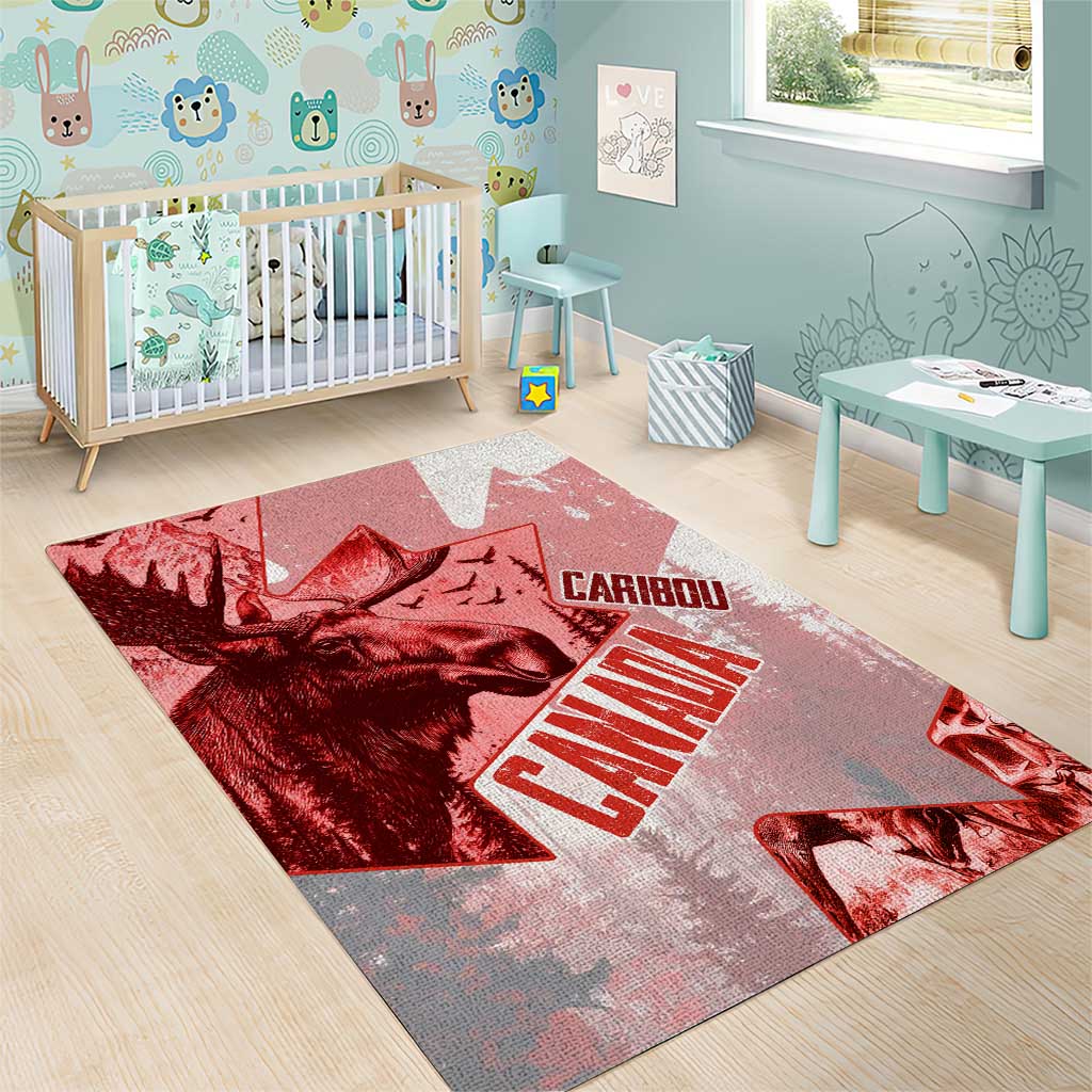 Canada Flag Area Rug Caribou Design with National Symbol