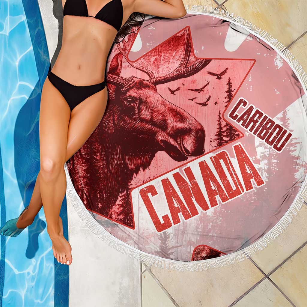 Canada Flag Beach Blanket Caribou Design with National Symbol