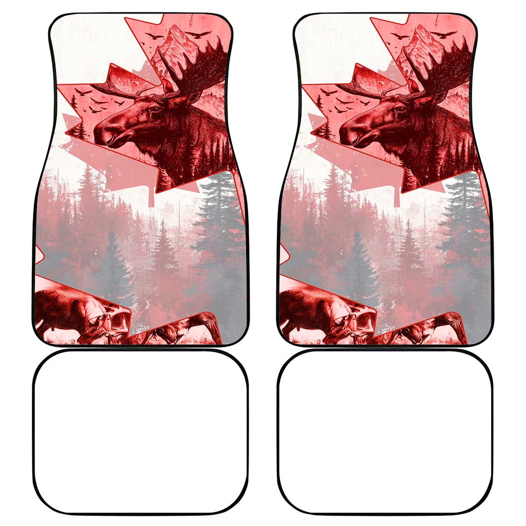 Canada Flag Car Mats Caribou Design with National Symbol