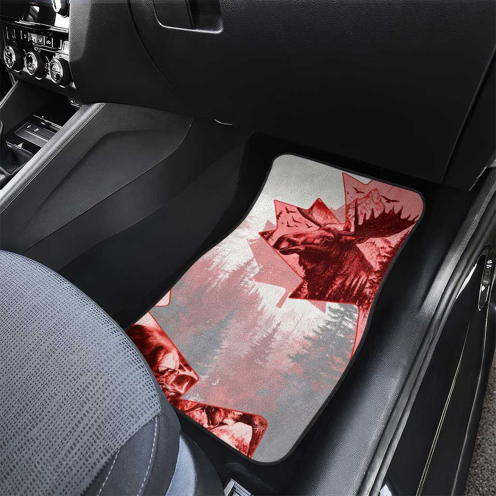 Canada Flag Car Mats Caribou Design with National Symbol
