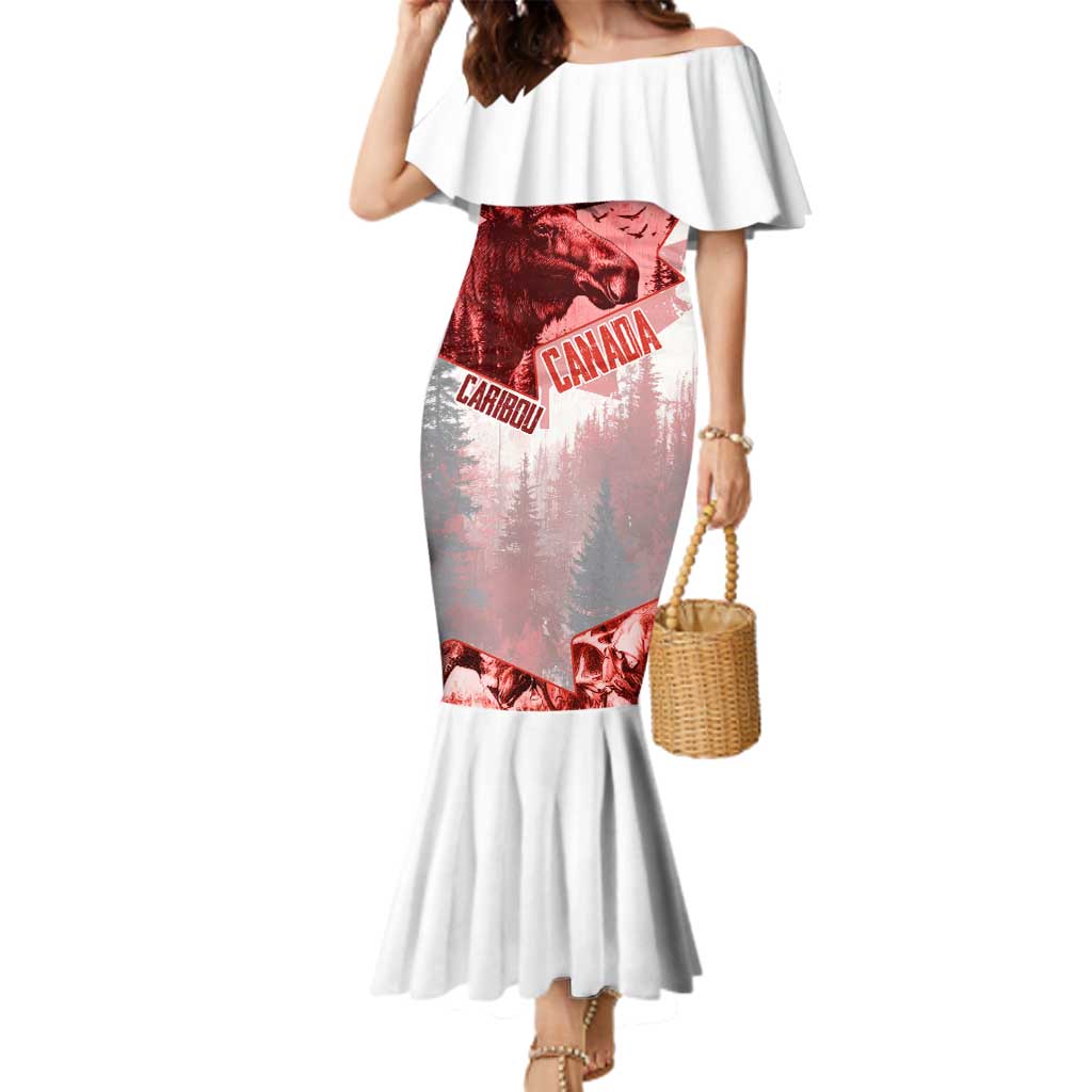 Canada Flag Family Matching Mermaid Dress and Hawaiian Shirt Caribou Design with National Symbol