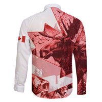 Canada Flag Family Matching Off The Shoulder Long Sleeve Dress and Hawaiian Shirt Caribou Design with National Symbol
