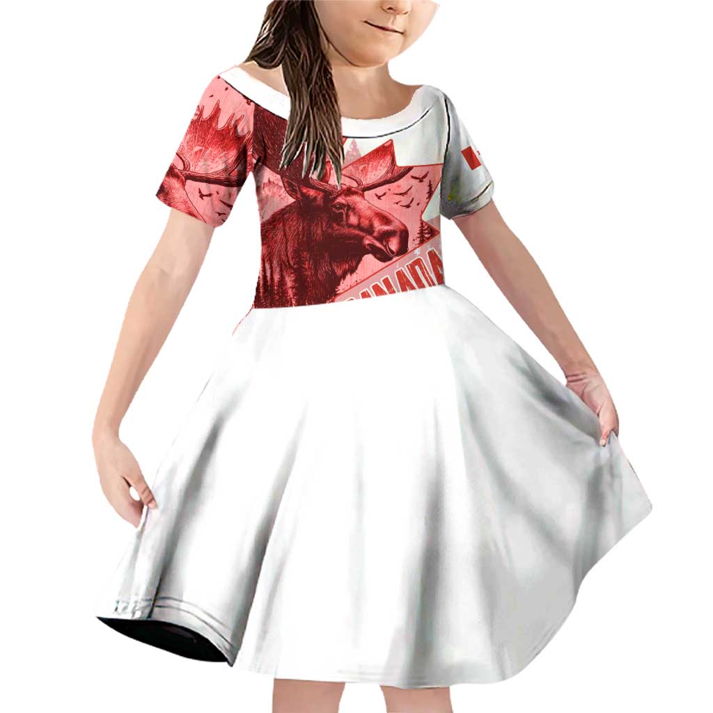 Canada Flag Family Matching Off Shoulder Short Dress and Hawaiian Shirt Caribou Design with National Symbol