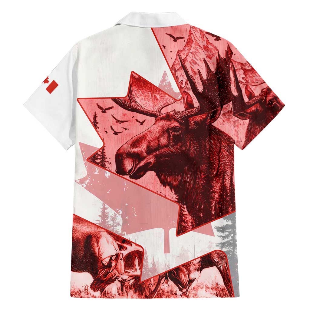 Canada Flag Family Matching Off Shoulder Short Dress and Hawaiian Shirt Caribou Design with National Symbol