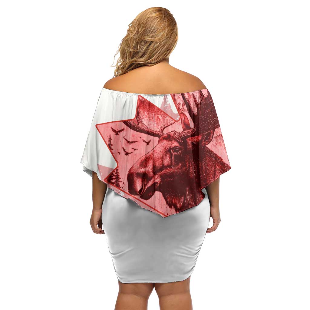 Canada Flag Family Matching Off Shoulder Short Dress and Hawaiian Shirt Caribou Design with National Symbol