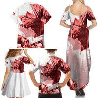 Canada Flag Family Matching Summer Maxi Dress and Hawaiian Shirt Caribou Design with National Symbol