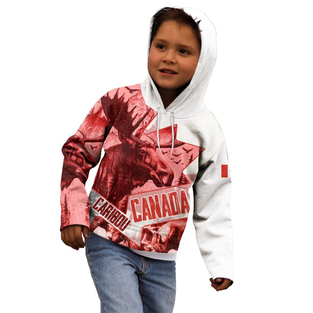 Canada Flag Kid Hoodie Caribou Design with National Symbol