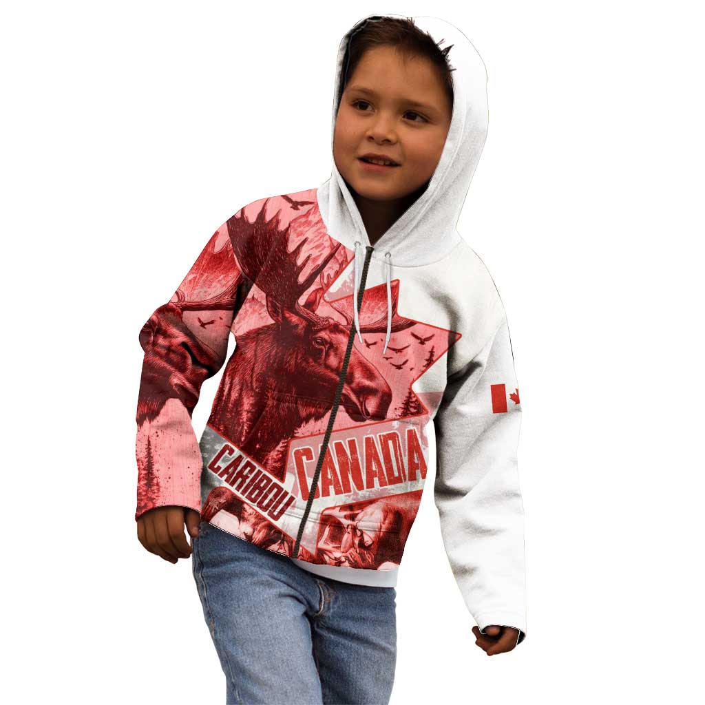 Canada Flag Kid Hoodie Caribou Design with National Symbol