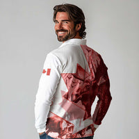 Canada Flag Long Sleeve Polo Shirt Caribou Design with National Symbol