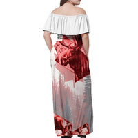 Canada Flag Off Shoulder Maxi Dress Caribou Design with National Symbol