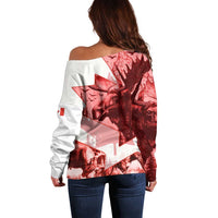 Canada Flag Off Shoulder Sweater Caribou Design with National Symbol