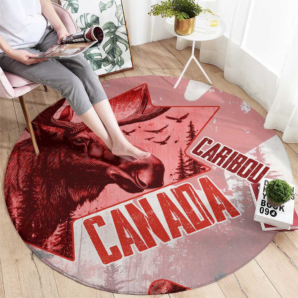 Canada Flag Round Carpet Caribou Design with National Symbol