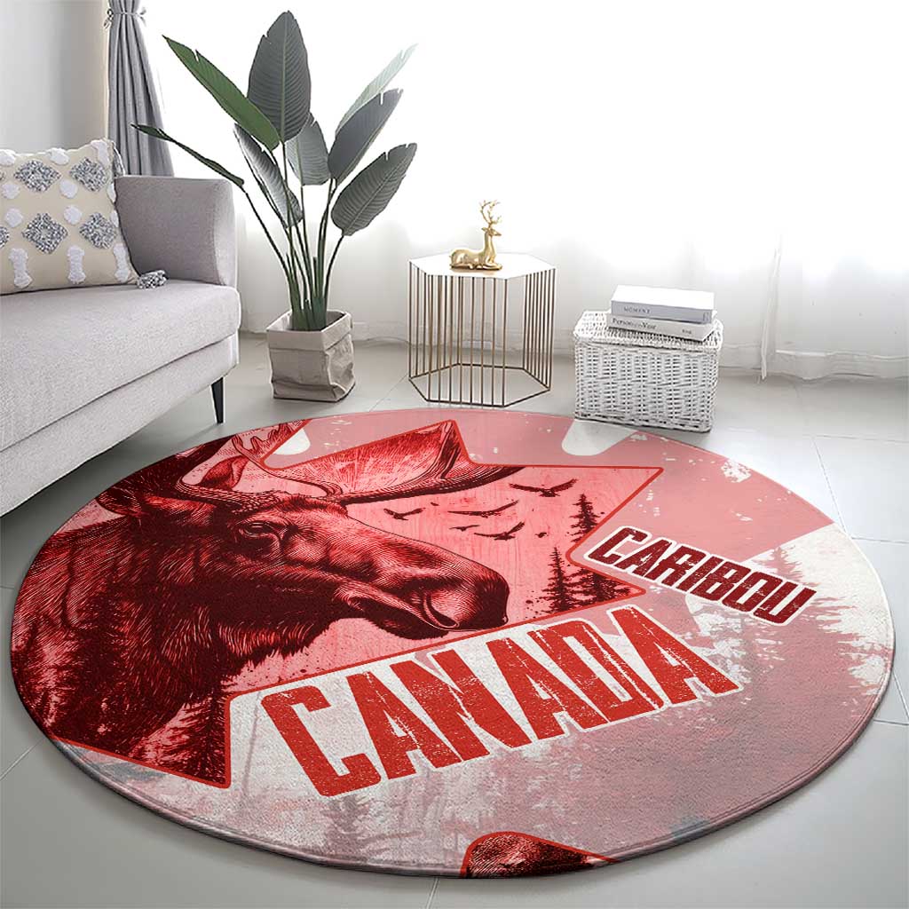 Canada Flag Round Carpet Caribou Design with National Symbol