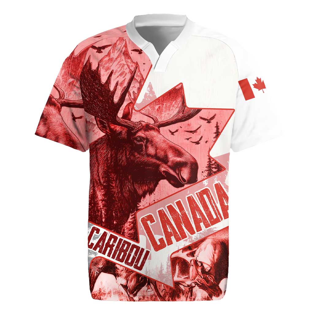 Canada Flag Rugby Jersey Caribou Design with National Symbol