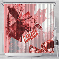 Canada Flag Shower Curtain Caribou Design with National Symbol