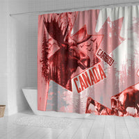Canada Flag Shower Curtain Caribou Design with National Symbol