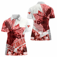 Canada Flag Women Polo Shirt Caribou Design with National Symbol