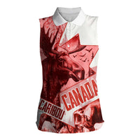 Canada Flag Women Sleeveless Polo Shirt Caribou Design with National Symbol