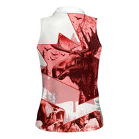 Canada Flag Women Sleeveless Polo Shirt Caribou Design with National Symbol