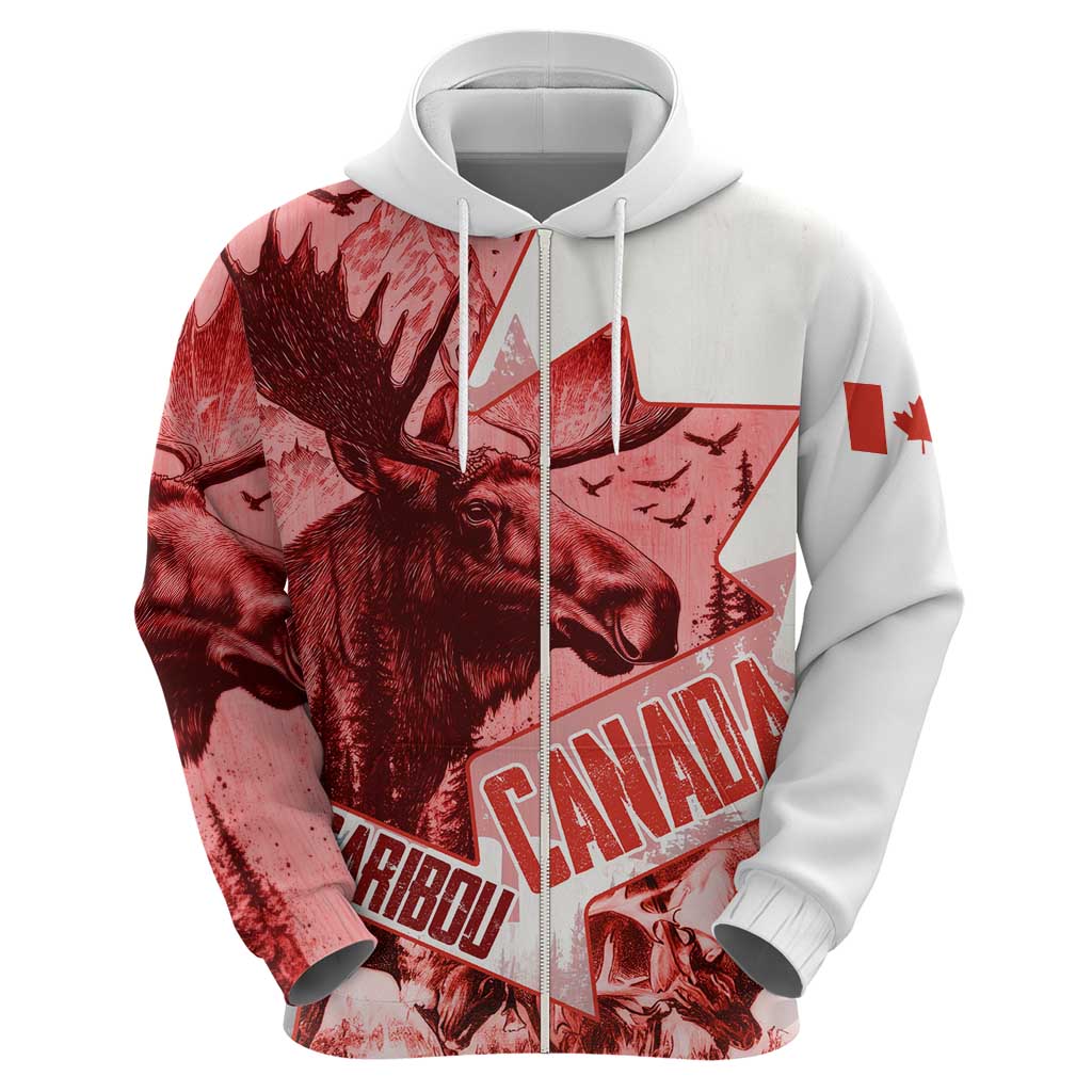 Canada Flag Zip Hoodie Caribou Design with National Symbol