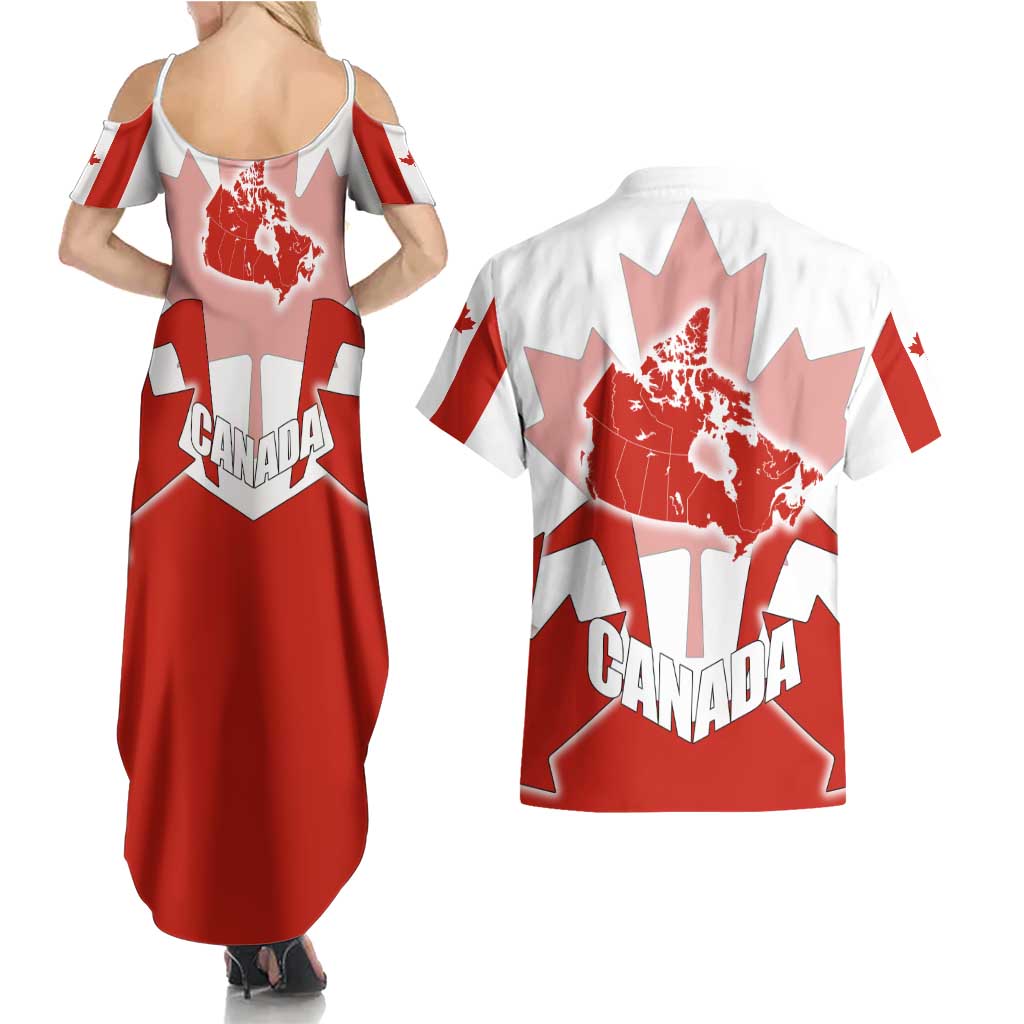 Canada Flag Couples Matching Summer Maxi Dress and Hawaiian Shirt National Map & Symbolic Design