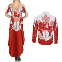 Canada Flag Couples Matching Summer Maxi Dress and Long Sleeve Button Shirt National Map & Symbolic Design