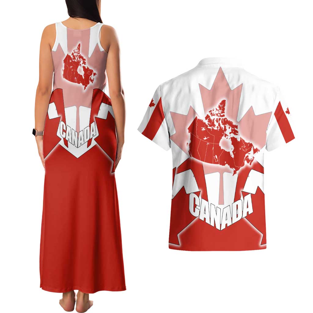 Canada Flag Couples Matching Tank Maxi Dress and Hawaiian Shirt National Map & Symbolic Design
