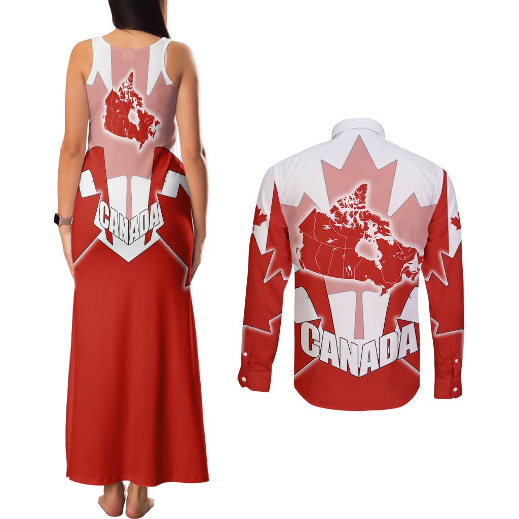 Canada Flag Couples Matching Tank Maxi Dress and Long Sleeve Button Shirt National Map & Symbolic Design