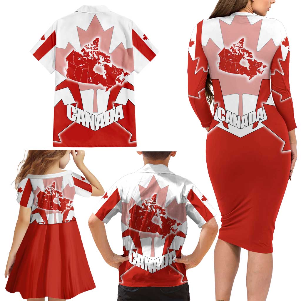 Canada Flag Family Matching Long Sleeve Bodycon Dress and Hawaiian Shirt National Map & Symbolic Design