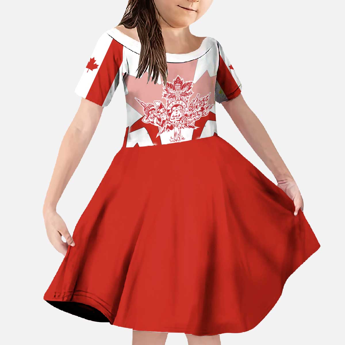 Canada Flag Family Matching Off The Shoulder Long Sleeve Dress and Hawaiian Shirt National Map & Symbolic Design