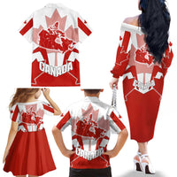 Canada Flag Family Matching Off The Shoulder Long Sleeve Dress and Hawaiian Shirt National Map & Symbolic Design