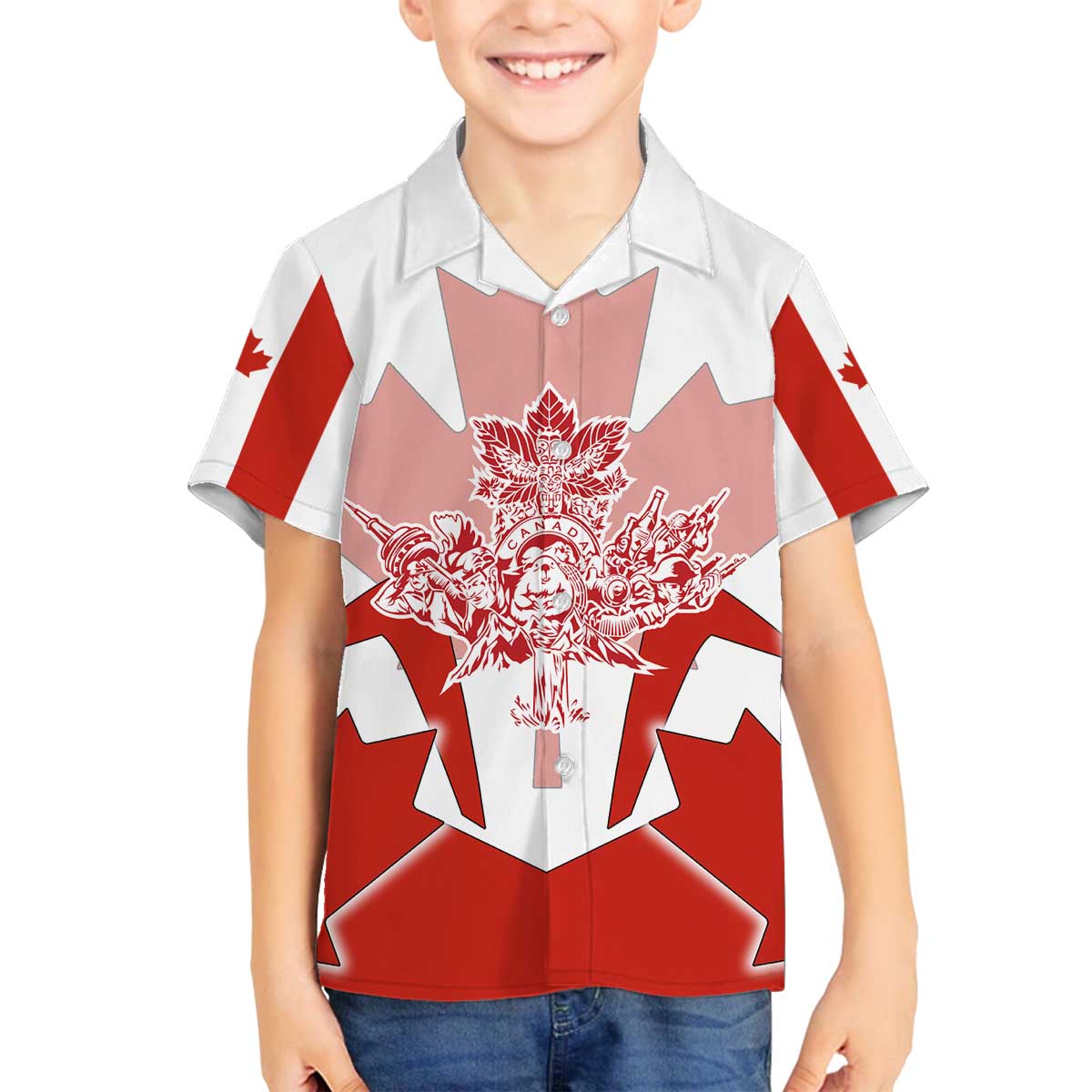Canada Flag Family Matching Off The Shoulder Long Sleeve Dress and Hawaiian Shirt National Map & Symbolic Design