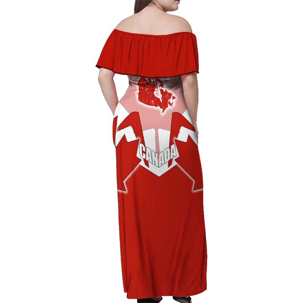 Canada Flag Family Matching Off Shoulder Maxi Dress and Hawaiian Shirt National Map & Symbolic Design