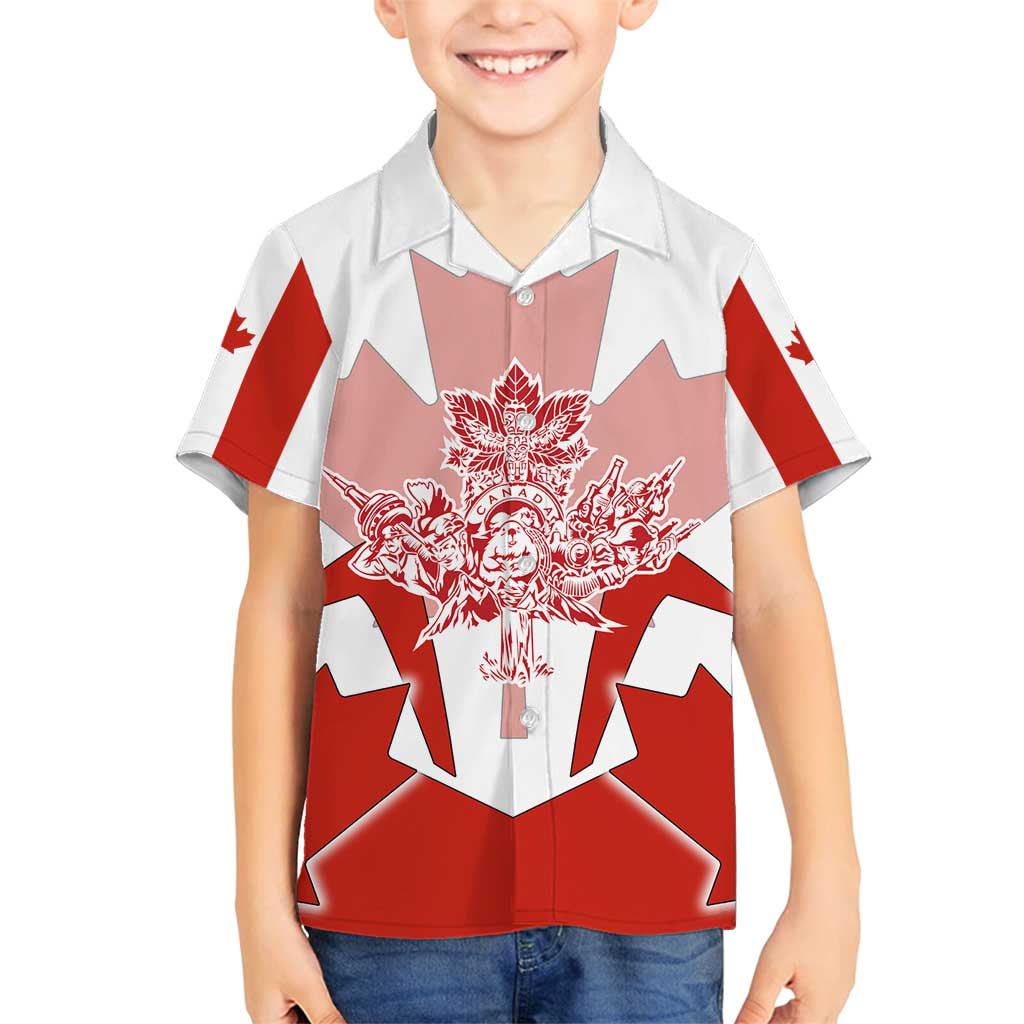 Canada Flag Family Matching Off Shoulder Maxi Dress and Hawaiian Shirt National Map & Symbolic Design
