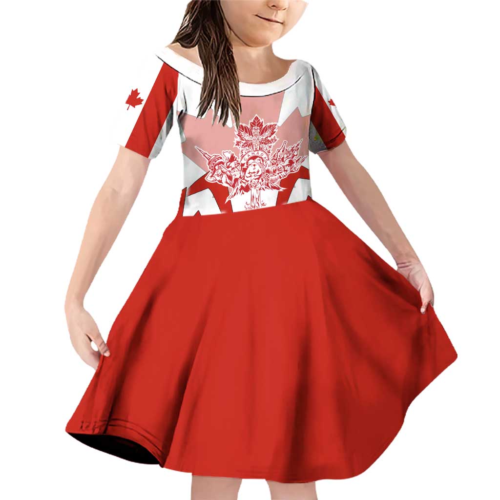 Canada Flag Family Matching Off Shoulder Short Dress and Hawaiian Shirt National Map & Symbolic Design