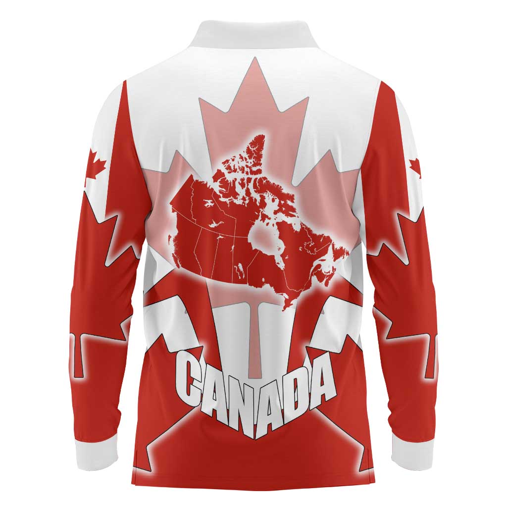 Canada Flag Long Sleeve Polo Shirt National Map & Symbolic Design