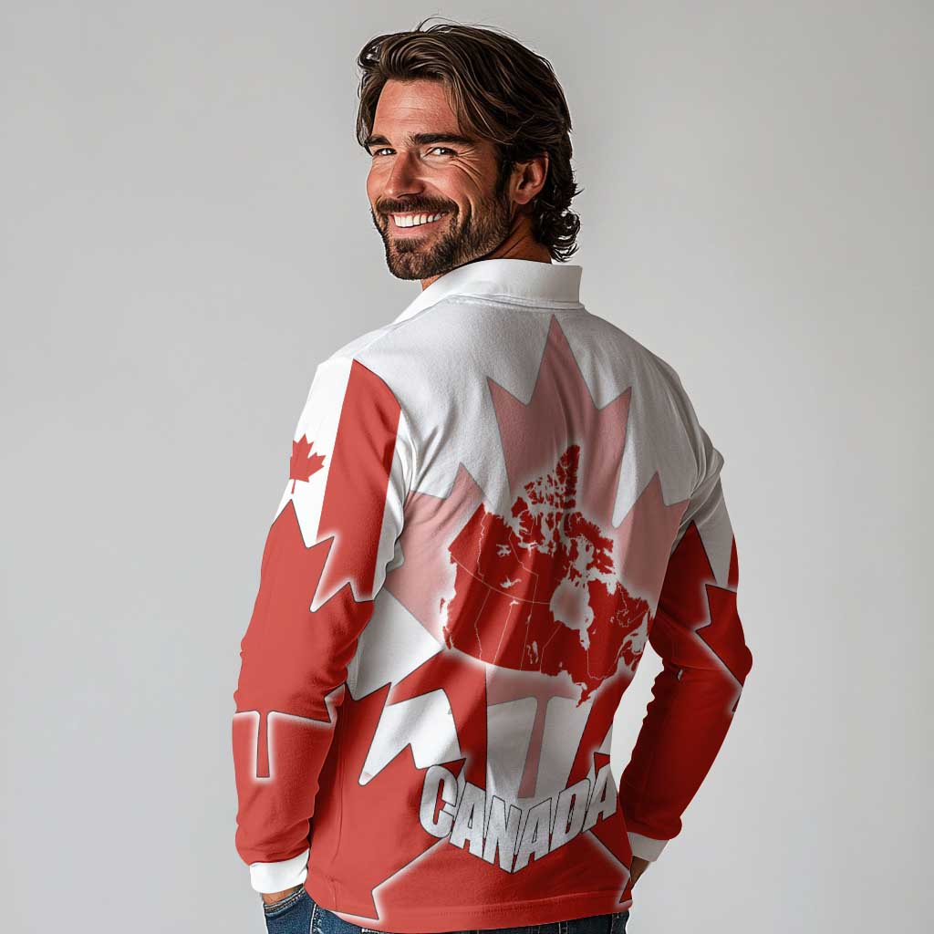 Canada Flag Long Sleeve Polo Shirt National Map & Symbolic Design
