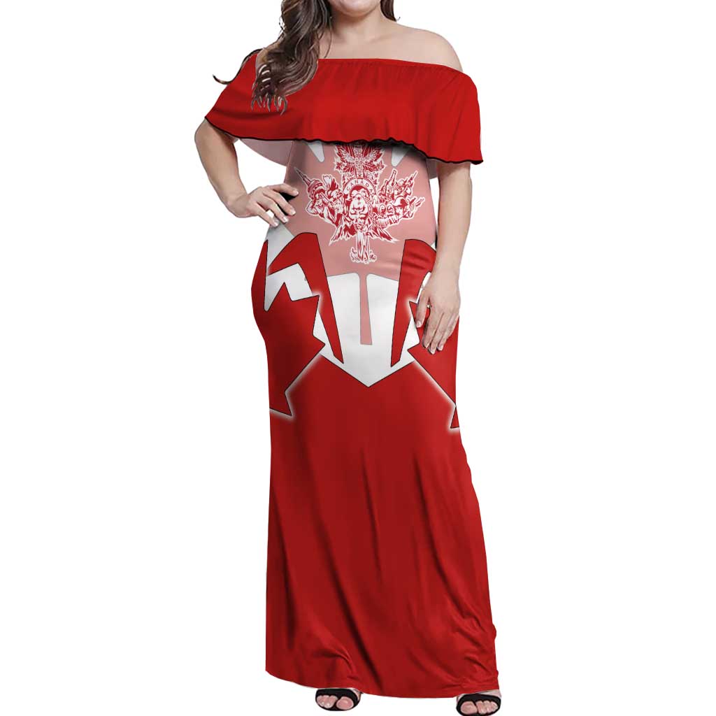 Canada Flag Off Shoulder Maxi Dress National Map & Symbolic Design